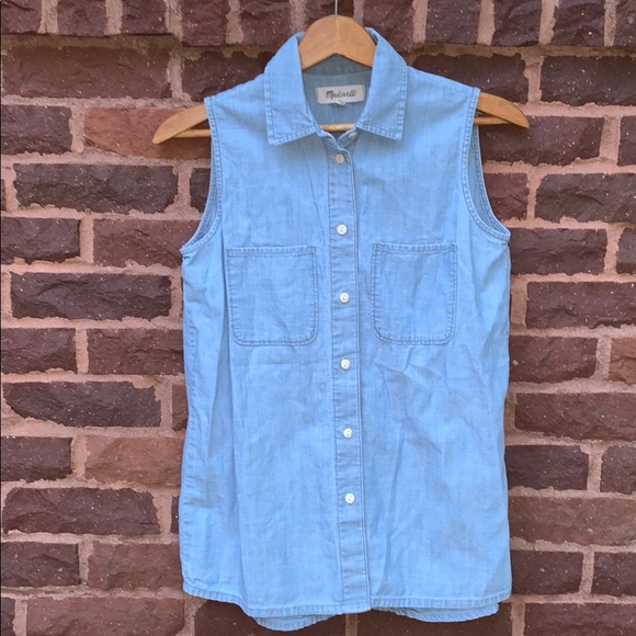 📌 Madewell Chambray Sleeveless Shirt - Picture 3 of 7